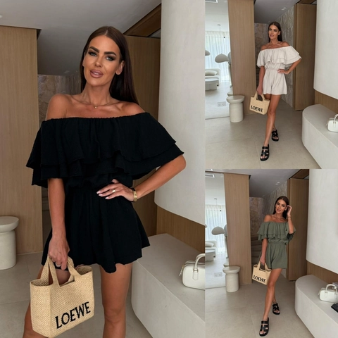 Dames Romper Jumpsuit Off-The-Shoulder Ruches Effen Kleur Elastische Taille Polyester Zomer Vakantie Elegant