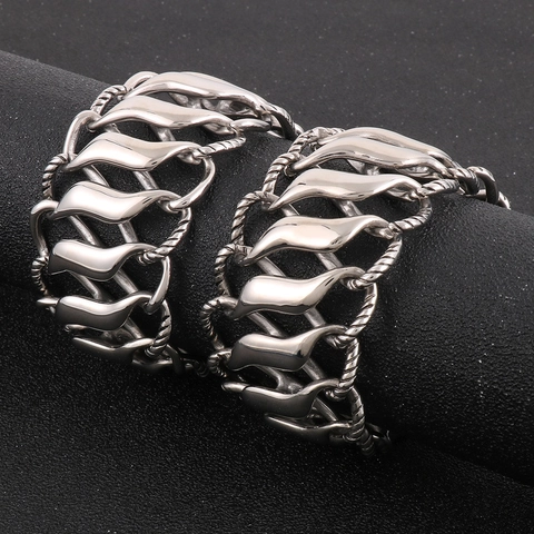 Men Wide Chain Bracelet Stainless Steel Interlocking Twisted Infinity Link Polished Punk Heavy Industrial Hand Jewelry