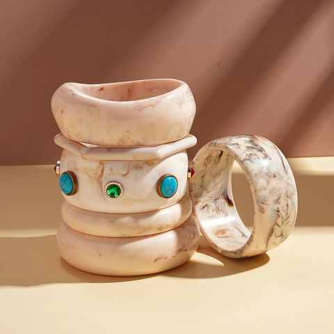 Bracciale Rigido In Resina Retrò Per Donna Motivo Marmo Grosso Acetato Geometrico Stile Boho Accessorio Gioielli