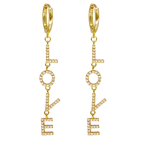 Asymmetrische LOVE Buchstaben Kupfer Hängeohrringe Mit Zirkonia Und 925 Sterling Silber Ohrstecker Für Damen