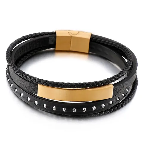 Pulsera De Cuero Trenzado Para Hombre Multicapa Acero Inoxidable Cierre Magnético Joyería Estilo Punk
