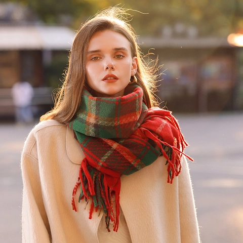 Écharpe À Carreaux D'Hiver Douce En Faux Cachemire Tartan Long Châle Avec Franges Chaud Épais Pour Femmes Hommes