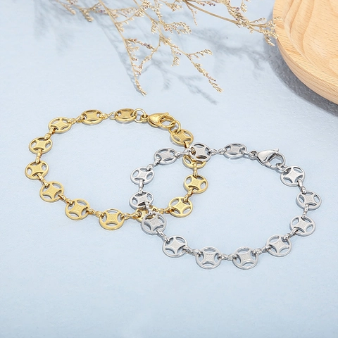 Stainless Steel Necklace For Women Simple Hollow Round Coin Link Chain Jewelry Vintage Style Skin Friendly