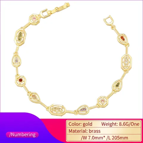 Vintage Copper Zirconia Jewelry Set For Women Irregular Geometric Link Necklace Bracelet Colorful Zircon Jewelry Fashion Accessory