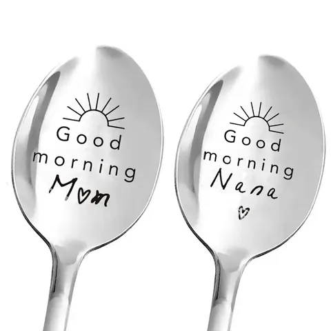 Edelstahllöffel Gravur Good Morning Langer Griff Kaffee Eiscreme Dessertlöffel Spiegelpoliert Geschenk Für Familie
