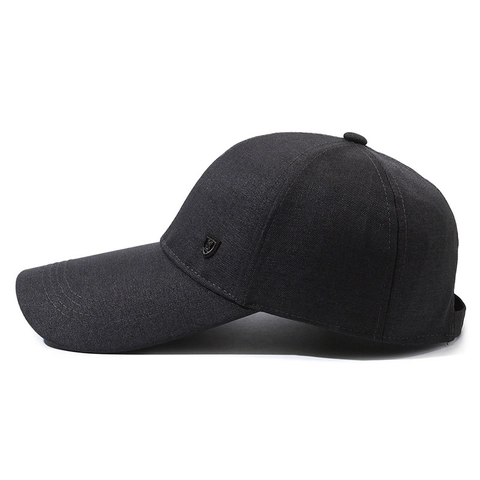 Men Baseball Cap Cotton Twill Extended Brim Sun Protection Outdoor Fishing Adjustable Dad Hat Metal Shield Logo Solid Color