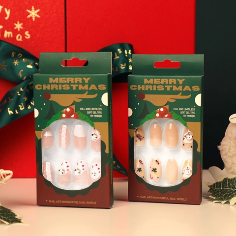 Christmas Press On Nails 3D Knit Texture Soft Gel Fake Nails Snowman Pattern White French Tip Reusable For Women