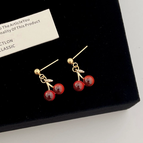 Kersensieraden Ketting En Oorbellen Koper Micro Paved Zirconia Rood Fruit Zoete Hanger Voor Dames