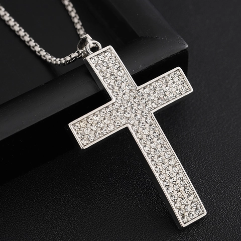 Collana Con Ciondolo A Croce Con Strass Iced Out Acciaio Al Titanio Lega Hip Hop Gioielli Lucidi Per Uomo Donna
