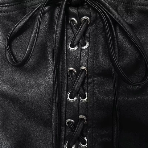 Damen Sexy PU Leder Schnürung Corset Top Slim Fit Spaghetti Träger Kunstleder Tank Top Gothic Punk Stil