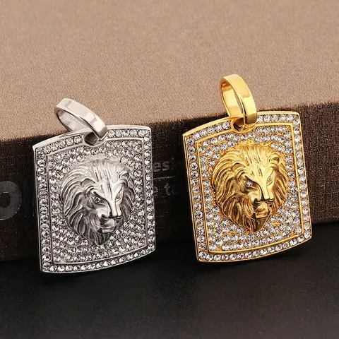 Collar Con Colgante De Cabeza De León Acero Inoxidable Diamantes De Imitación Hip Hop Rock Joyas Para Hombre