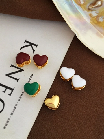 Pendientes de Aro de Corazón de Cobre Bañados en Oro Minimalistas para Mujer Joyería de Pendientes de Corazón de Doble Cara de Esmalte