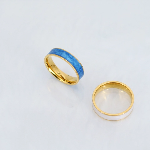 Anillo In Smalto Retro Acciaio Inossidabile Placcato Oro 18K Texture Marmo Colorato Nuvola Onda Del Mare Gioielli Per Donne