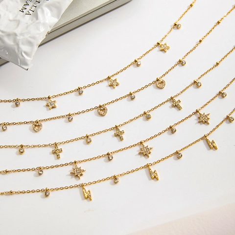 Stainless Steel Gold Plated Necklace Waterproof Hypoallergenic Zircon Butterfly Star Heart Shell Seahorse Pendant Jewelry Women