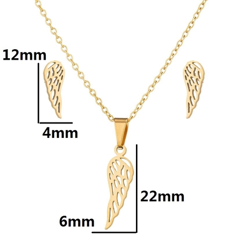 Collana Ali D'angelo E Orecchini In Αcciaio Inossidabile Per Donna Design Di Piume Svuotate Gioielli Di Moda Placcati