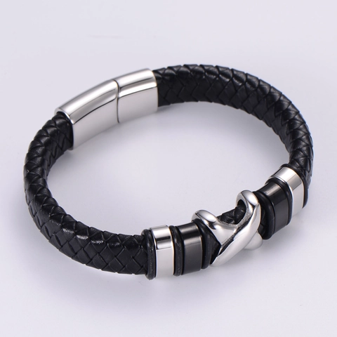 Geflochtenes Lederarmband Für Herren Mit Edelstahl Magnetverschluss Retro Punk Gewebtes Armband