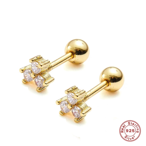 Orecchini A Lobo In Argento Sterling 925 Con Zirconi Tre Pietre Cluster Chiusura A Vite Gioielli Minimalisti Donna