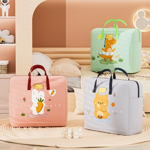 Cartoon Quilt Storage Bag Oxford Cloth Waterproof Large Capacity Household Clothes Organizer With Handles And Label Card Slot