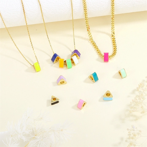 Enamel Heart Star Triangle Beads Gold Plated Copper Colorful Charms For DIY Jewelry Making Bracelet Necklace