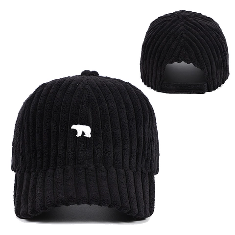 Gorra De Béisbol De Pana Con Bordado De Oso Polar Ajustable Aire Libre Invierno Cálido Sombrero Deportivo Casual