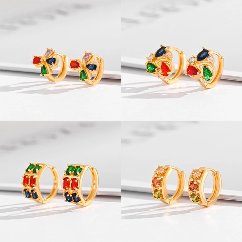 Fashion Copper Hoop Earrings Gold Plated Colorful Cubic Zirconia Huggie Earrings Elegant Inlaid Inlaid Jewelry For Women Party Daily