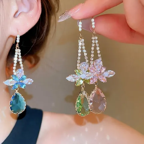 Elegante Floral Wassertropfen Ohrringe Mit Zirkonia Glas Und 925 Sterling Silber Ohrstecker Mode Schmuck Für Damen