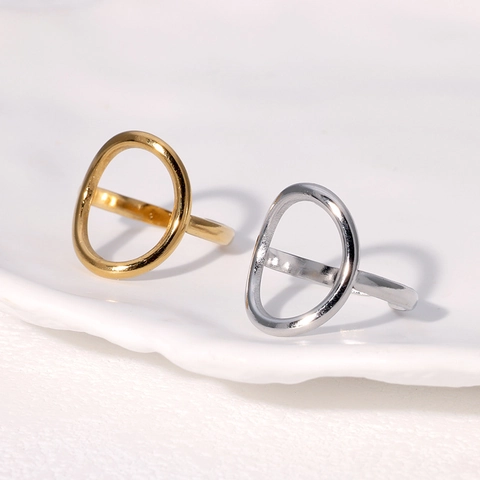 Edelstahl Geometrischer Ovaler Aussparungsring Vergoldet Offen Verstellbar Minimalistischer Schmuck Damen