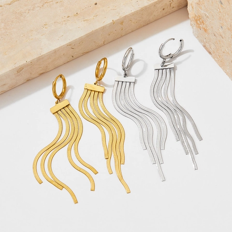 Roestvrijstalen Lange Kwastje Drop Hoop Oorbellen Verguld Slangenketting Minimalistische Mode Sieraden Voor Dames