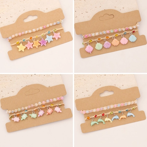 Bohemian Oceaan Dier Armbanden Hars Zeester Dolfijn Schildpad Schelp Charms Kralen Geweven Touw Sieraden Voor Dames Meisjes