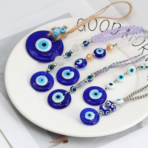 Evil Eye Schlüsselanhänger Glücksbringer Nazar Blaue Auge Anhänger Glas Perlen Geflochtenes Seil Schlüsselring Schutz Amulett