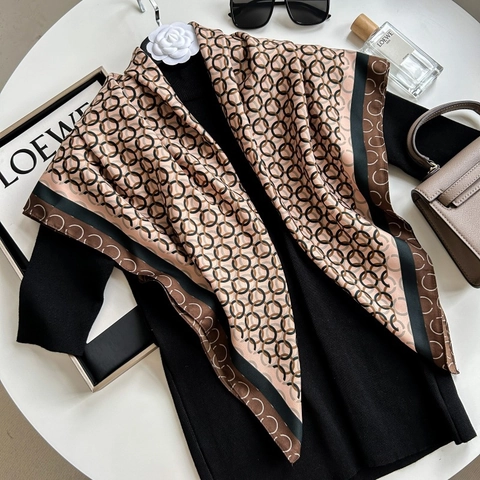 Sciarpa Quadrata Elegante Stampa Geometrica Cerchio Raso Sensazione Raso Scialle Per Donne Accessorio Moda