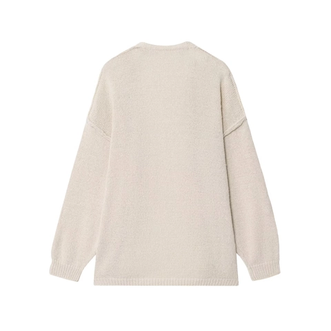 Women Knitted Cardigan Sweater Open Front Long Sleeve Drop Shoulder Casual Loose Solid Acrylic Beige