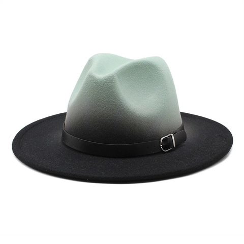 Fedora Hut Baumwolle Polyester Filz Breitkrempig Zweifarbig Farbverlauf Gürtelschnalle Vintage Jazz Kappe Unisex Outdoor