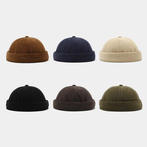 Gorro Docker Retro De Algodón Sin Ala Vintage Ajustable Miki Hat Unisex Color Sólido