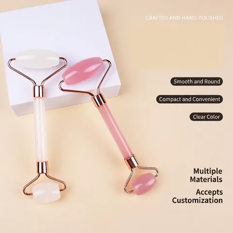 Facial Roller And Gua Sha Board Natural Rose Quartz Jade Stone Massager For Face Neck Skin Care Anti Aging Lifting