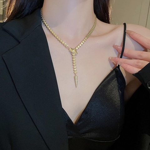 Collar En Y De Serpiente Cobre Cadena De Escamas Metálicas Colgante De Cono Geométrico Estilo Punk Ajustable Moda Para Mujer