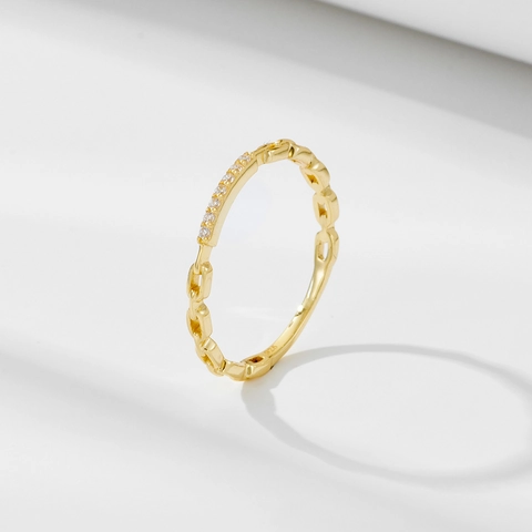 Minimalist 925 Sterling Silver Chain Ring For Women Elegant Inlaid Rhinestone Gold Silver Color Geometric Finger Ring Jewelry