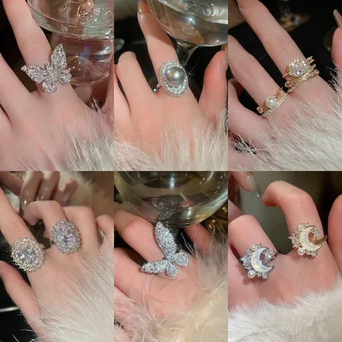 Anello Regolabile In Zircone Ovale Rame Squisita Farfalla Luna Stella Gioielli Vintage Lusso Moda Per Donne