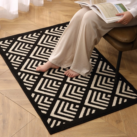 Geometric Door Mat Polypropylene Machine Washable Non Slip Entryway Rug Modern Checkered Home Decor