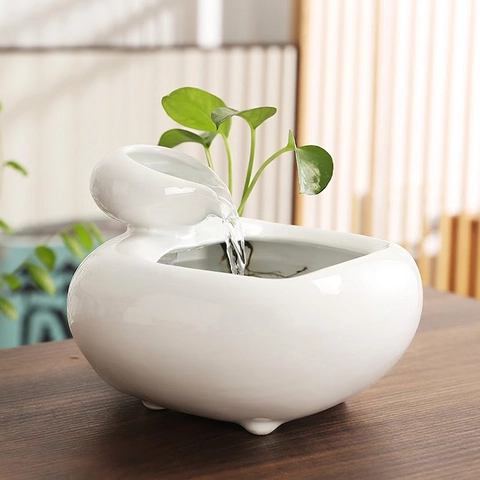 Ceramic Tabletop Fountain Zen Desktop Water Feature Circulation Ornament For Home Office Modern Decor