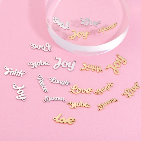 Conectores De Palabras Faith Love Hope Dream Acero Inoxidable 304 Pulido Espejo Dijes De Letras Para Joyería De Bricolaje