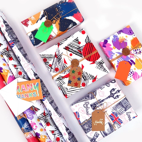 Gift Wrapping Paper Art Style London Theme For DIY Holiday Festival Present Packaging