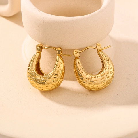 Orecchini A Cerchio A Forma Di U Martellati Acciaio Inossidabile Placcato Oro 18K Cavi Geometrici Minimalisti Per Donna