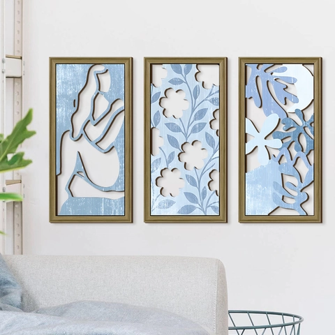 Nordisch Abstrakt Holz Wanddeko Set Hohl Geschnitten Weibliche Silhouette Pflanzenblätter Modern Boho Haus Deko Wandkunst