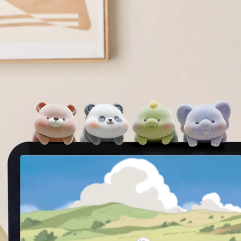 Beflockte Tierfiguren Mini Desktop Ornamente Computer Monitor Dekoration Süßes Vinyl Heilungsstil Kawaii
