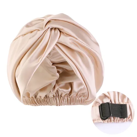 Gorro De Dormir De Satén De Doble Capa Para Mujer Ajustable Banda Elástica Nudo Cruzado Turbante Cuidado Del Cabello