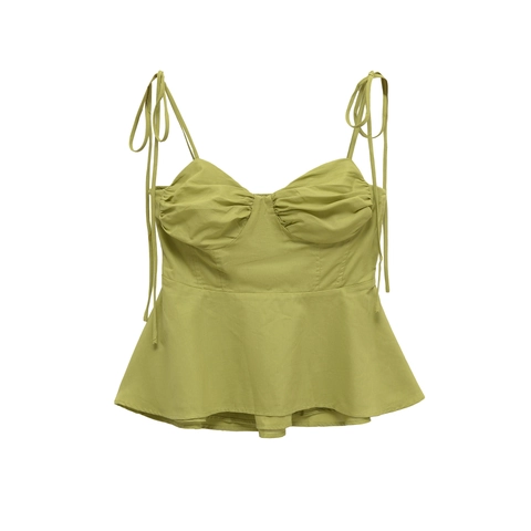 Women Sexy Camisole Top Polyester Tie-Up Straps Ruched Bust Peplum Hem Smocked Back Casual Summer Solid Color Sleeveless