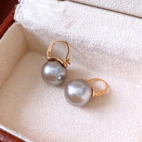 Pendientes De Gota De Perlas Artificiales De Vidrio Gris Con Poste De Plata De Ley 925 Chapados En Oro Joyería Elegante Para Mujer