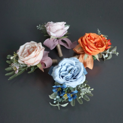 Boutonniere Da Sposa Simulazione Rosa Di Raso Spilla Corda Di Canapa Nastro Sposo Sposa Banchetto Foresta Vintage Fatto A Mano Floreale