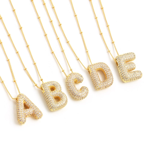 Bubble Initial Buchstabe Anhänger Halskette Messing Zirkonia Eingelegt Bling Hip Hop Personalisierter Schmuck